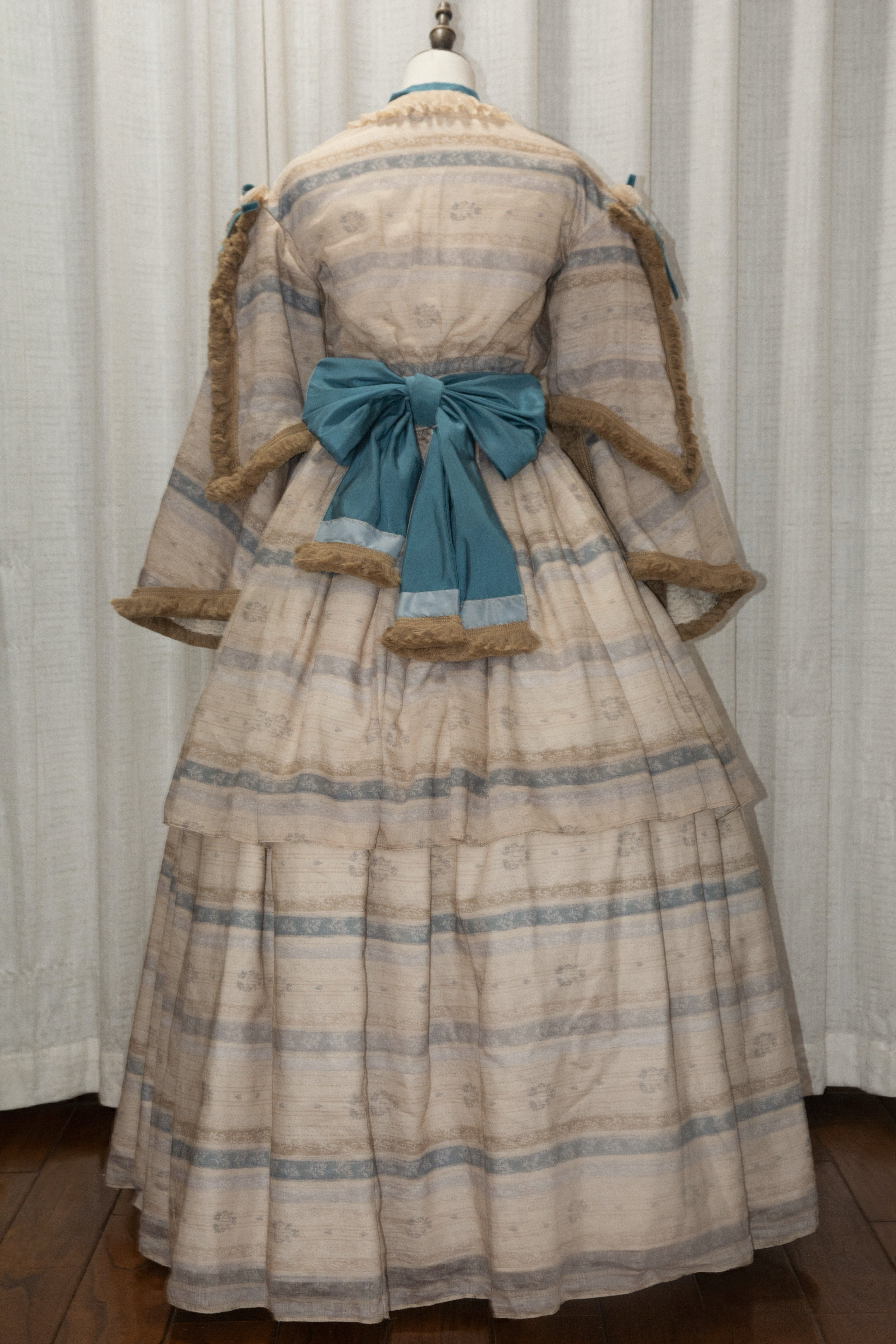1850 Victorian Daydress Silk Taffeta Grenadine Japanese Ribbon Tea Dyed Cotton Lace Cotton Tassels ARCL1011