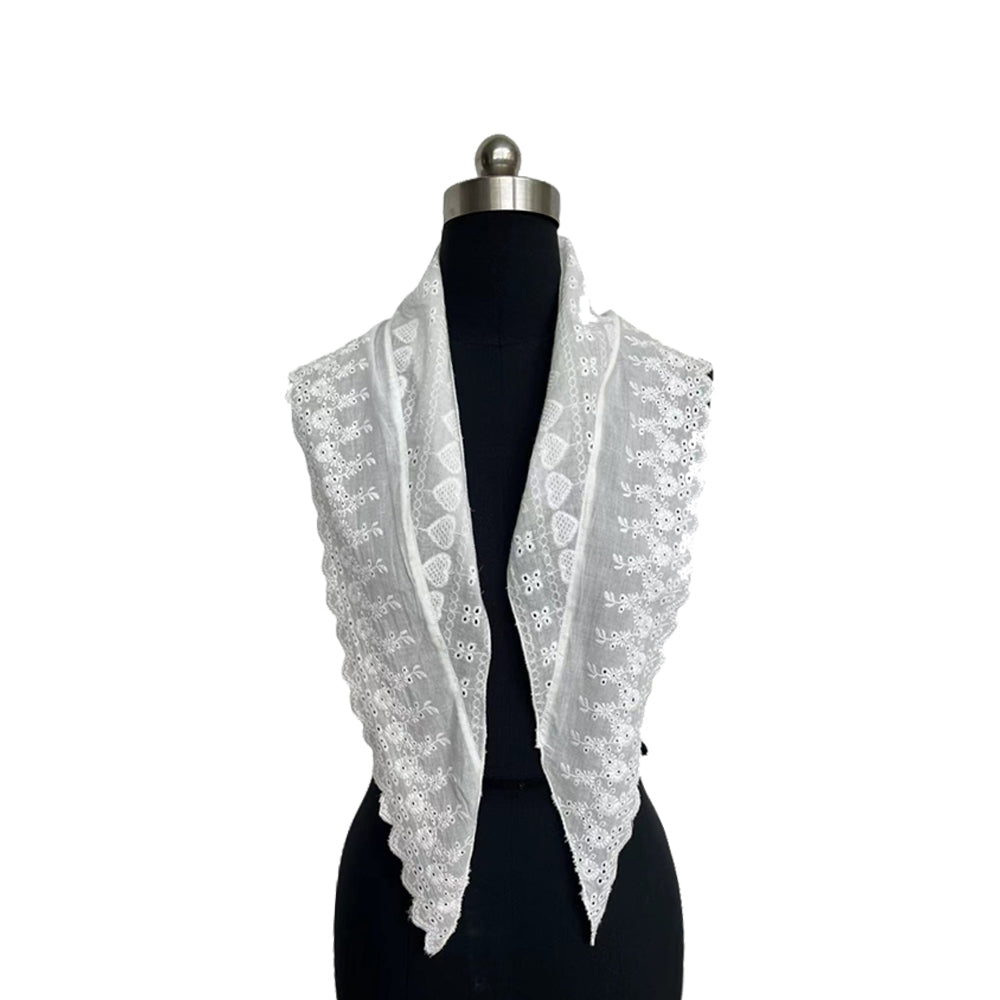 Vintage White Embroidered Lace Shawl - Floral Cutwork Collar Wrap for Retro Outfits ARCC1005