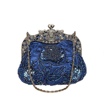 Multi-Color Vintage Beaded Clutch | Embroidered Kiss-Lock Evening Bag with Ornate Frame ARCC1020