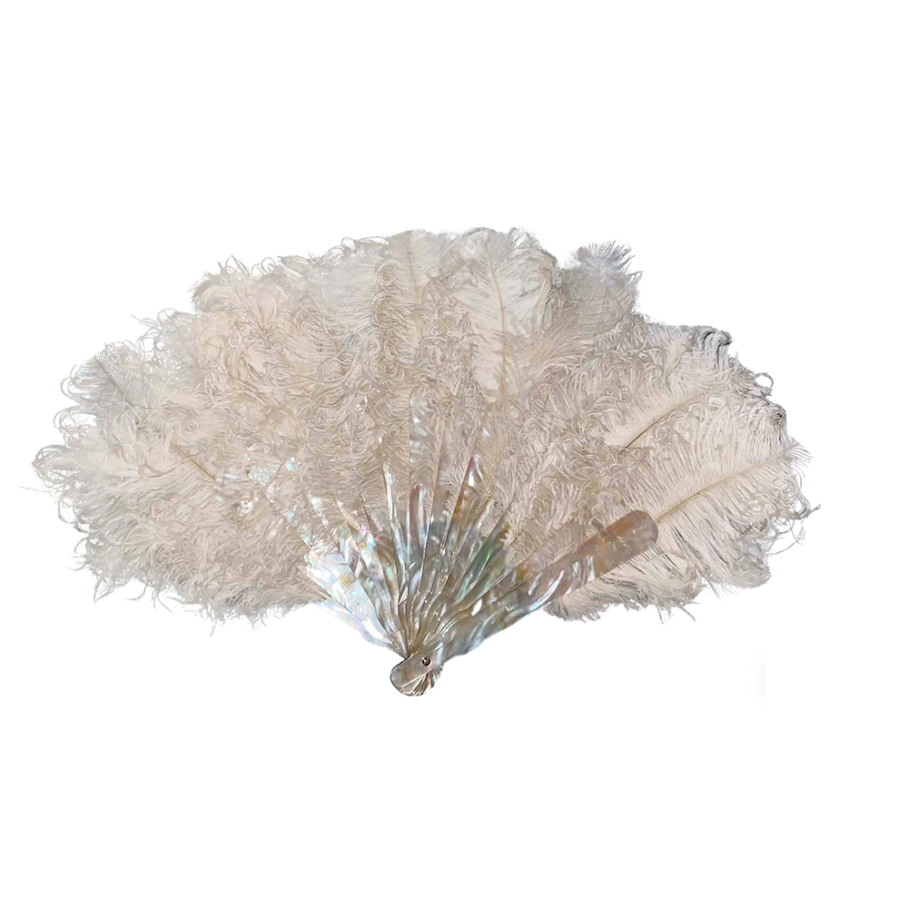 Handcrafted Faux Ostrich Feather Fan | Elegant Iridescent Shell-Like Ribs Vintage Style Decor for Wedding Bridal Party & Photo Prop ARCC1009