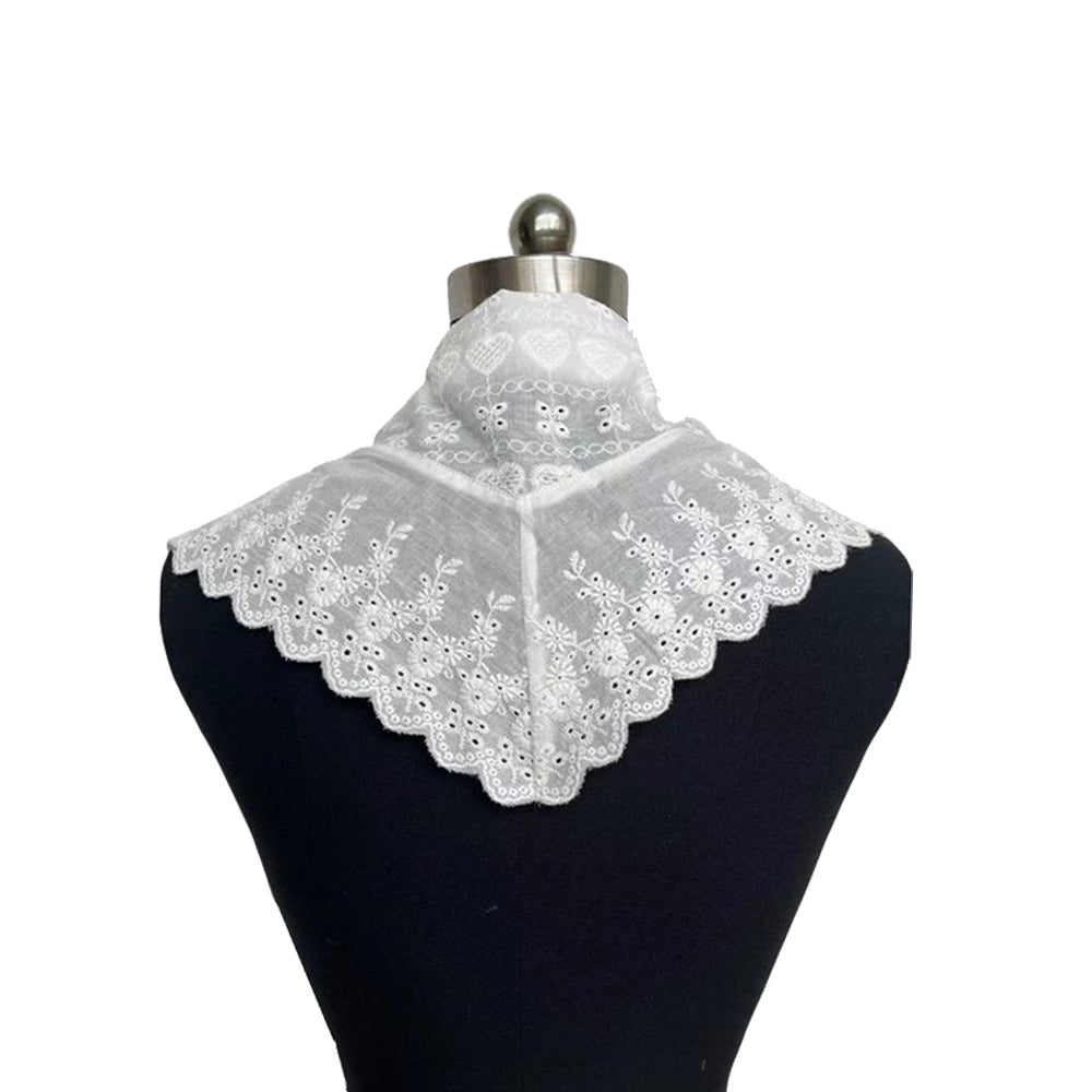 Vintage White Embroidered Lace Shawl - Floral Cutwork Collar Wrap for Retro Outfits ARCC1005