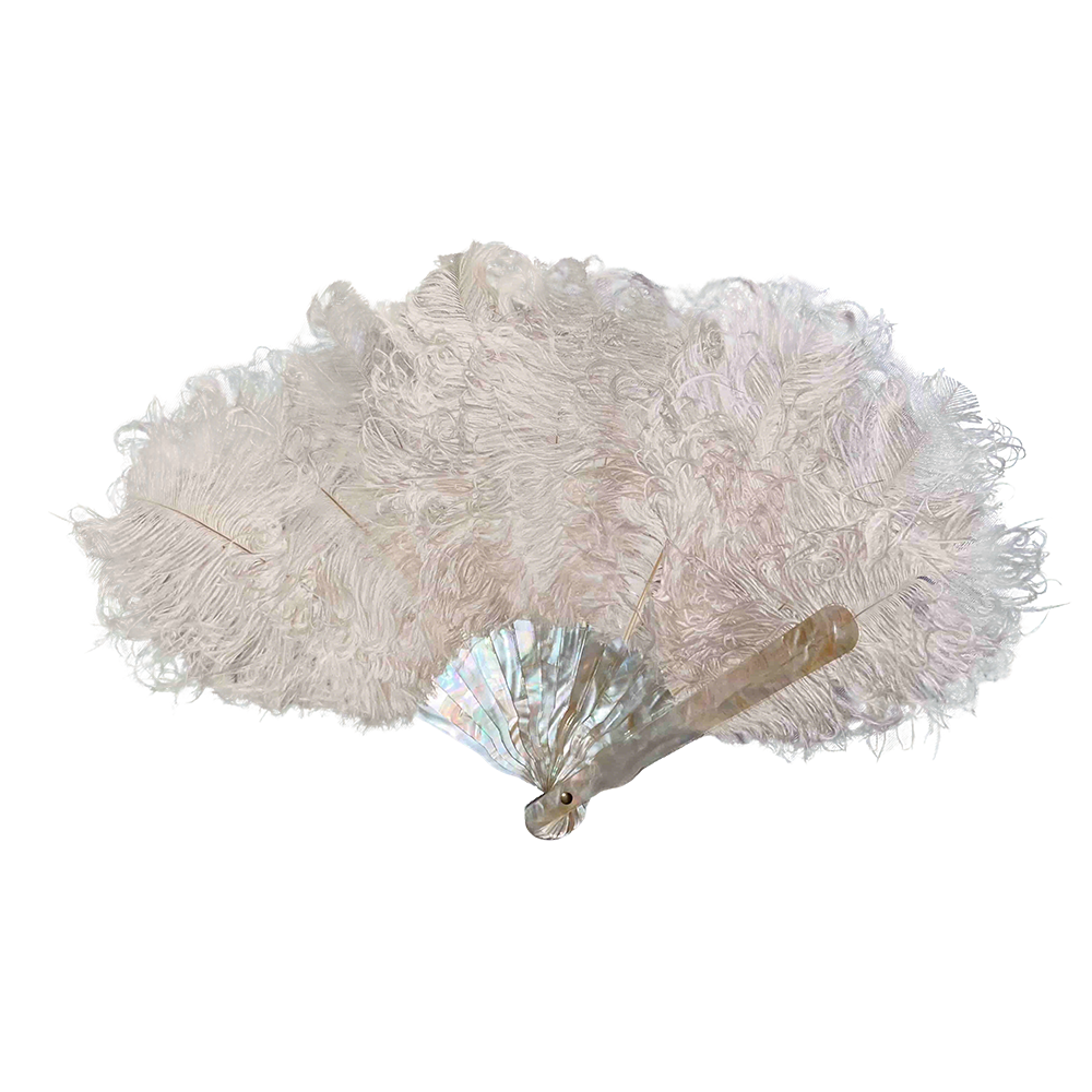 Handcrafted Faux Ostrich Feather Fan | Elegant Iridescent Shell-Like Ribs Vintage Style Decor for Wedding Bridal Party & Photo Prop ARCC1009