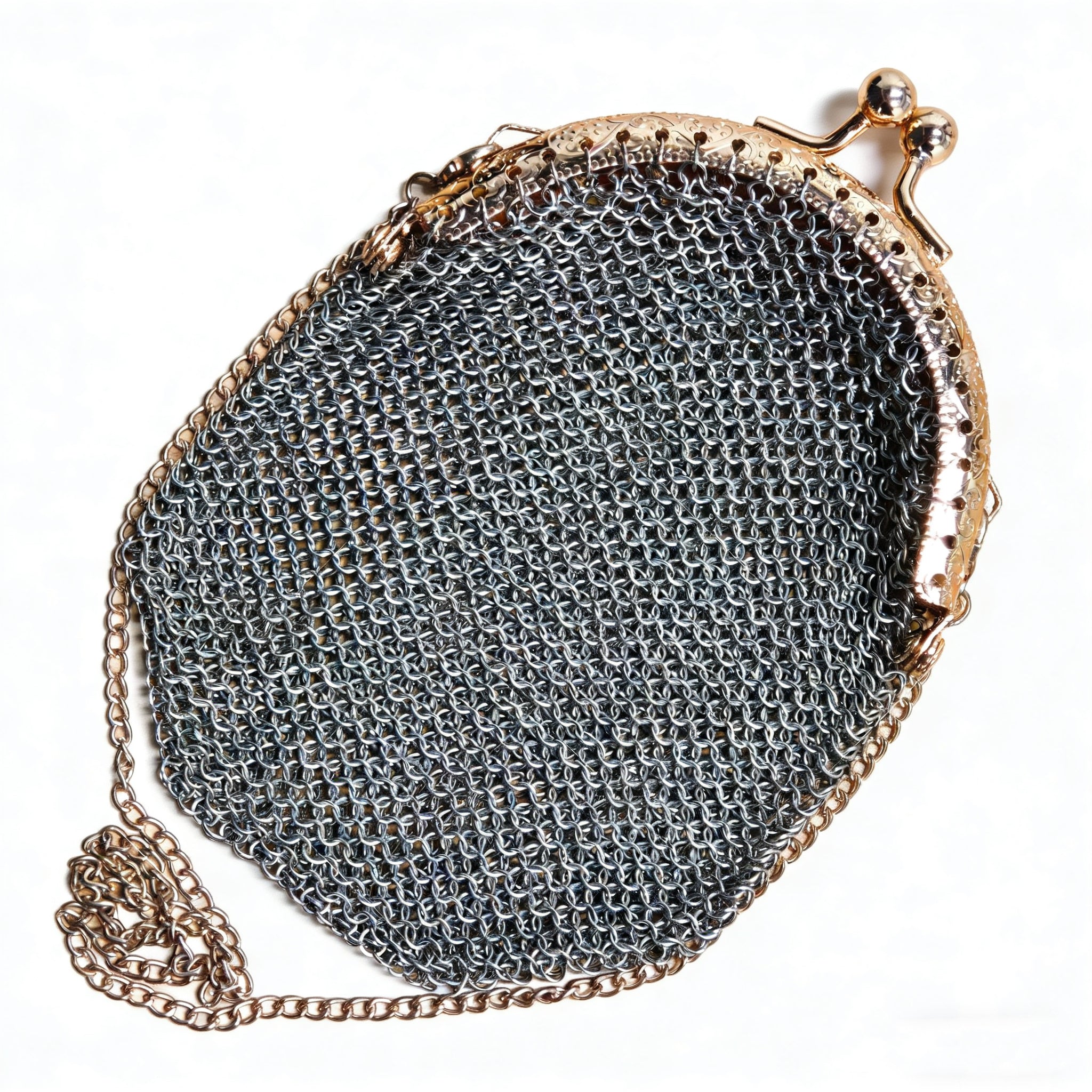 Handmade Victorian Double Mesh Coin Purse | Rare English Antique Chatelaine Accessory with Sterling Silvery Gate Top & Twist Lid ARCC1021