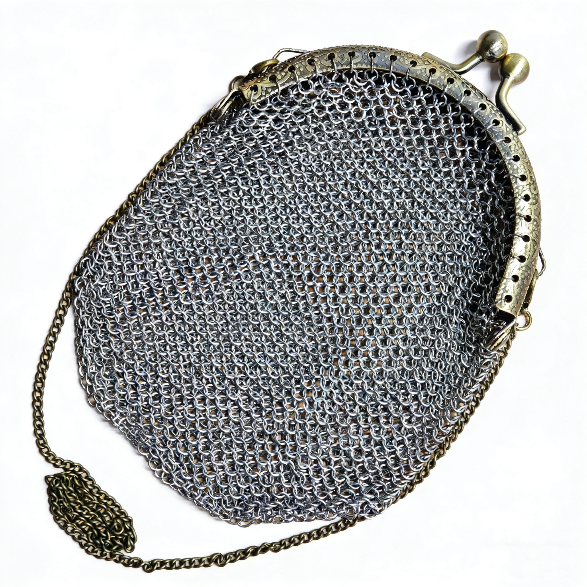 Handmade Victorian Double Mesh Coin Purse | Rare English Antique Chatelaine Accessory with Sterling Silvery Gate Top & Twist Lid ARCC1021
