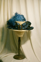 Multi-Use Victorian Edwardian Style Taffeta Ribbon | Faux Ostrich Feather & Retro Buckle Trim Straw Hat ARHA1035