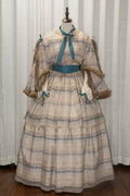 1850 Victorian Daydress Silk Taffeta Grenadine Japanese Ribbon Tea Dyed Cotton Lace Cotton Tassels ARCL1011