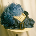 Multi-Use Victorian Edwardian Style Taffeta Ribbon | Faux Ostrich Feather & Retro Buckle Trim Straw Hat ARHA1035