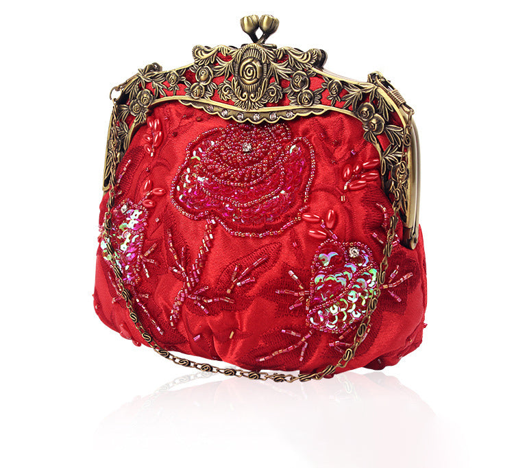 Multi-Color Vintage Beaded Clutch | Embroidered Kiss-Lock Evening Bag with Ornate Frame ARCC1020