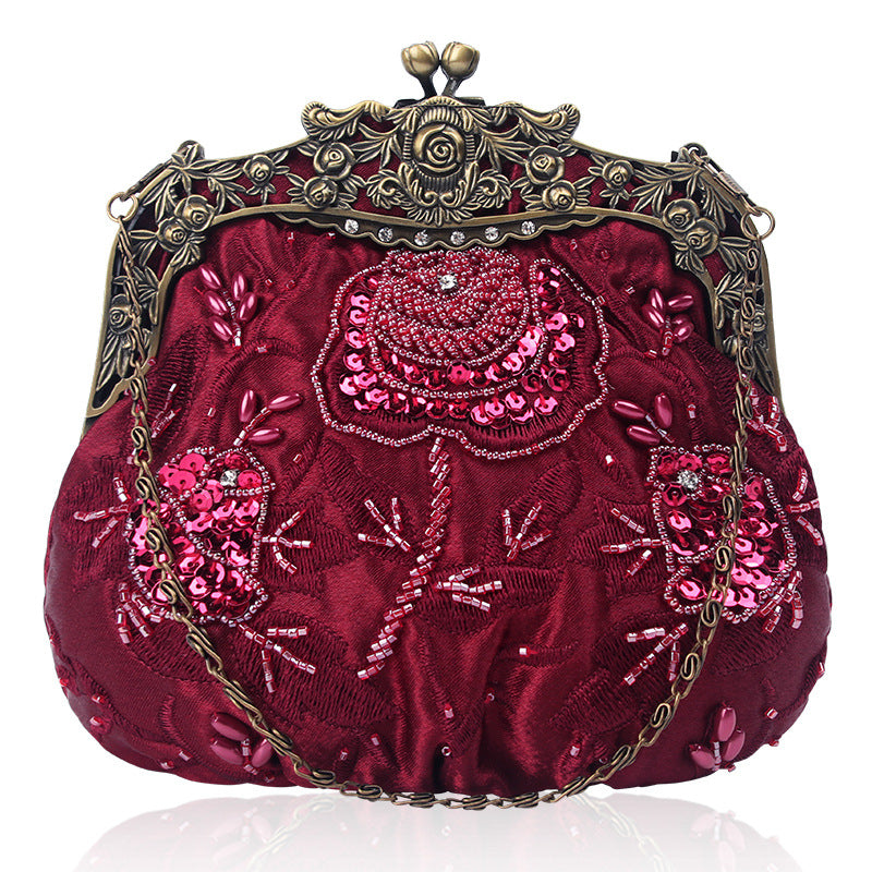 Multi-Color Vintage Beaded Clutch | Embroidered Kiss-Lock Evening Bag with Ornate Frame ARCC1020