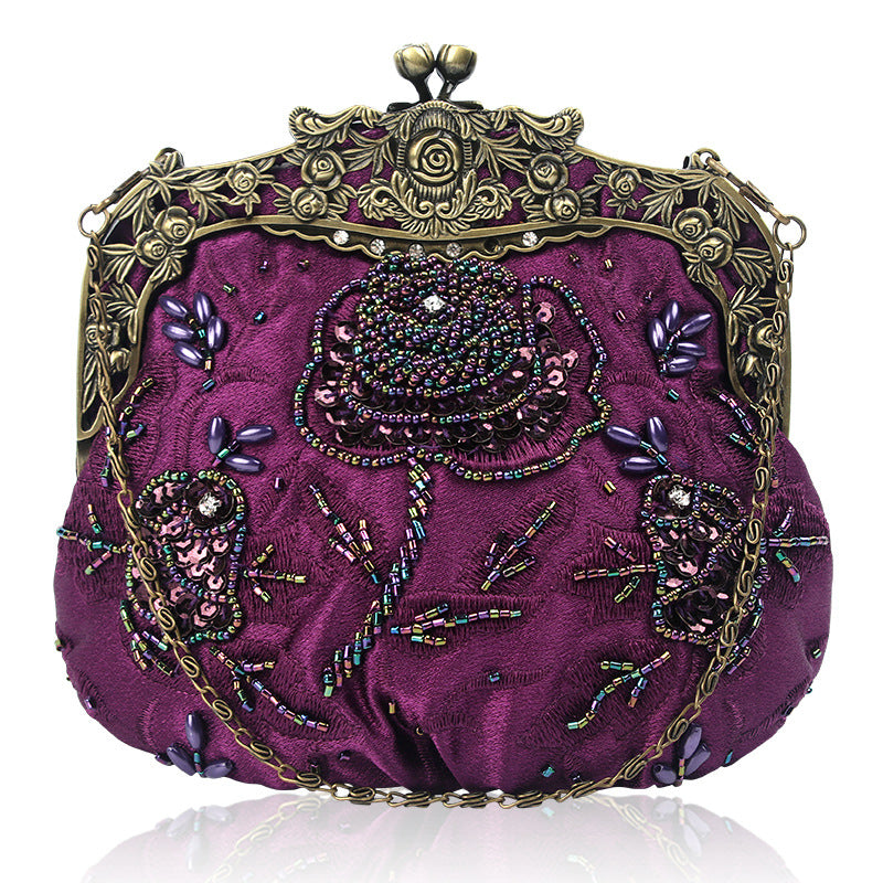Multi-Color Vintage Beaded Clutch | Embroidered Kiss-Lock Evening Bag with Ornate Frame ARCC1020