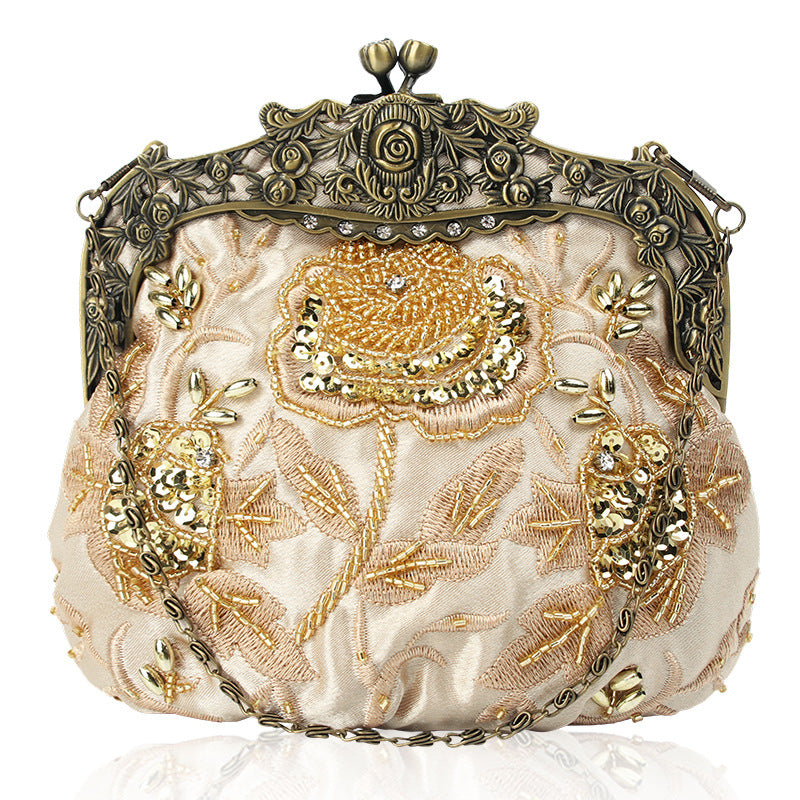 Multi-Color Vintage Beaded Clutch | Embroidered Kiss-Lock Evening Bag with Ornate Frame ARCC1020