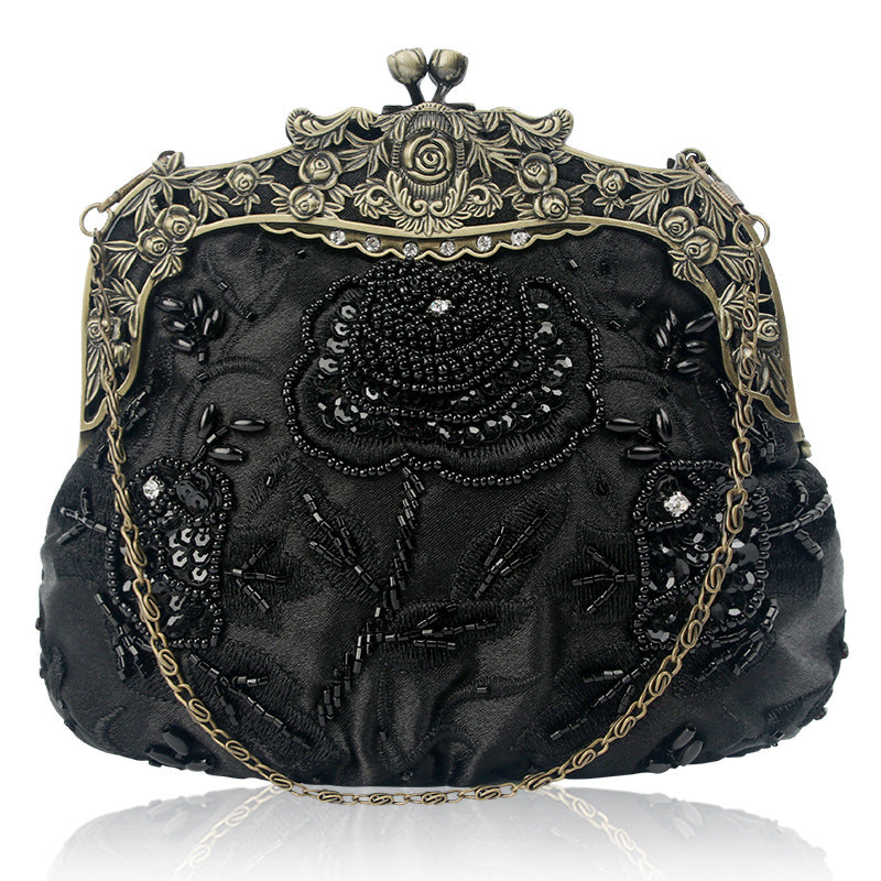 Multi-Color Vintage Beaded Clutch | Embroidered Kiss-Lock Evening Bag with Ornate Frame ARCC1020
