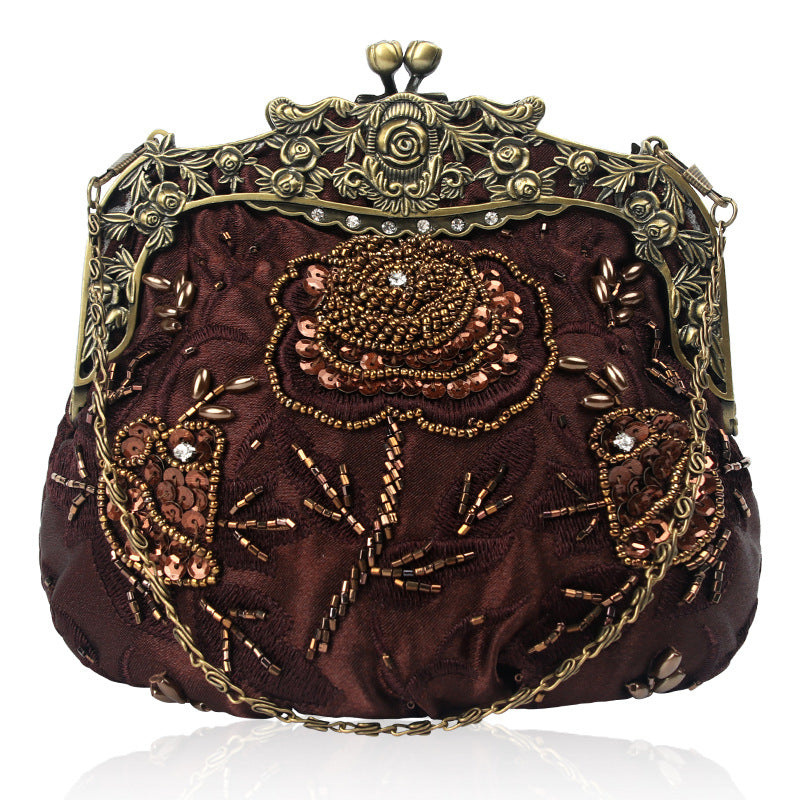 Multi-Color Vintage Beaded Clutch | Embroidered Kiss-Lock Evening Bag with Ornate Frame ARCC1020