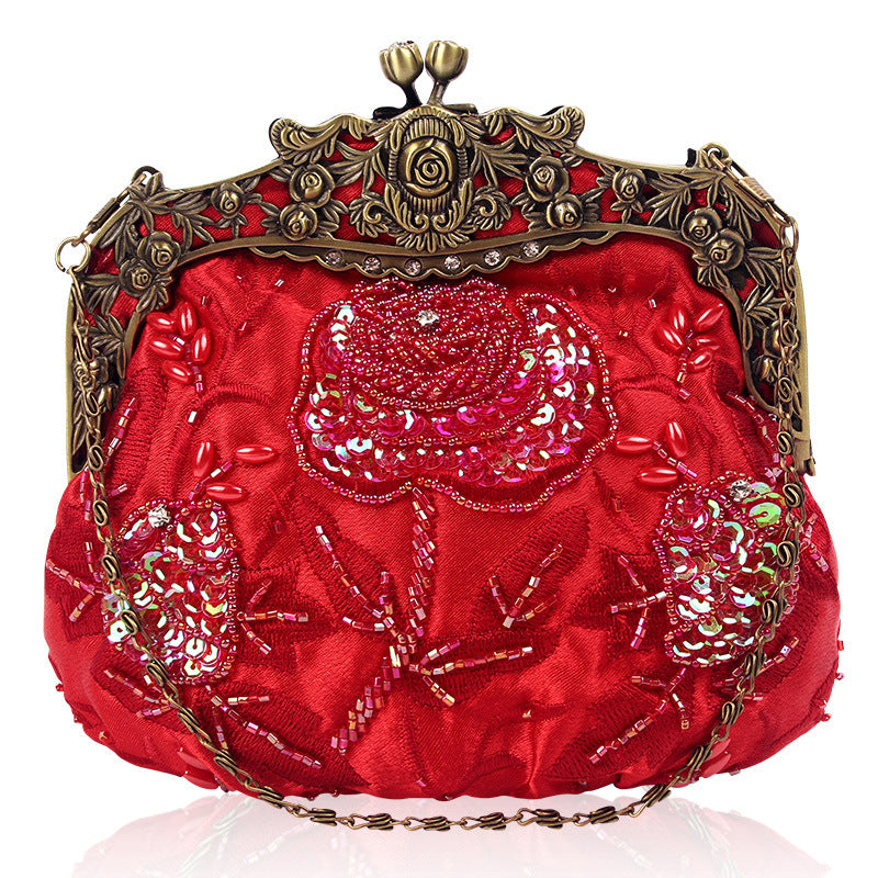 Multi-Color Vintage Beaded Clutch | Embroidered Kiss-Lock Evening Bag with Ornate Frame ARCC1020