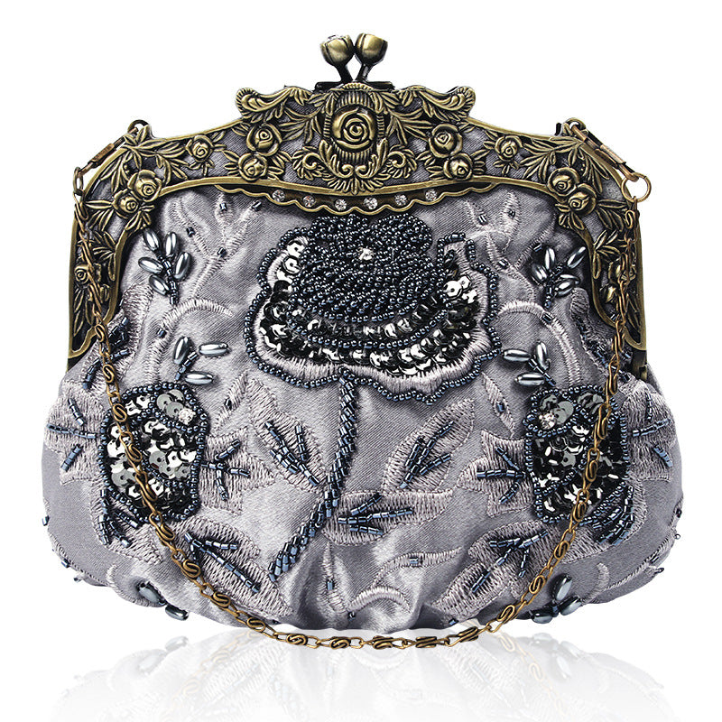 Multi-Color Vintage Beaded Clutch | Embroidered Kiss-Lock Evening Bag with Ornate Frame ARCC1020