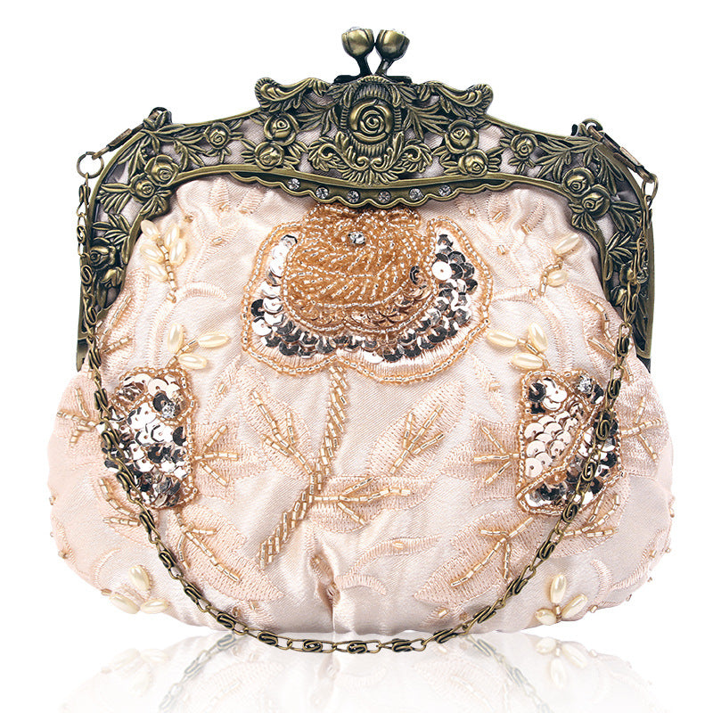 Multi-Color Vintage Beaded Clutch | Embroidered Kiss-Lock Evening Bag with Ornate Frame ARCC1020