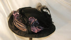 1900 Black & Purple Wide  Hat with Tulle & Feather - Elegant Gothic Headwear ARHA1024