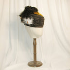 Regency Emma’s Black Satin Headband Hat with Yellow & White Feather Accents - Retro Party Headwear ARHA1029