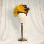 Regency Emma’s Black Satin Headband Hat with Yellow & White Feather Accents - Retro Party Headwear ARHA1029