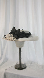 1900 Edwardian Black & White Wide-Brim Hat with Tulle Accents - Elegant Artistic Headwear for Parties/Retro Styling ARHA1012