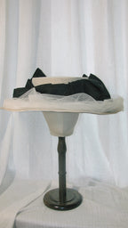 1900 Edwardian Black & White Wide-Brim Hat with Tulle Accents - Elegant Artistic Headwear for Parties/Retro Styling ARHA1012