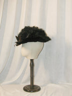 1900s Black-Brown Feather & Bow Hat - Elegant Retro Headpiece ARHA1021