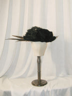 1900s Black-Brown Feather & Bow Hat - Elegant Retro Headpiece ARHA1021