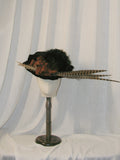 1900s Black-Brown Feather & Bow Hat - Elegant Retro Headpiece ARHA1021