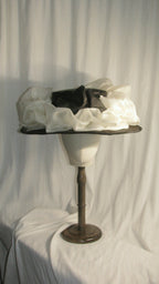 1900 Edwardian Black & White Ruffled Glazed Cotton Hat - Elegant Retro Headwear ARHA1022