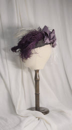 Straw HAT Black-Purple Feathered Hat - ARHA1026