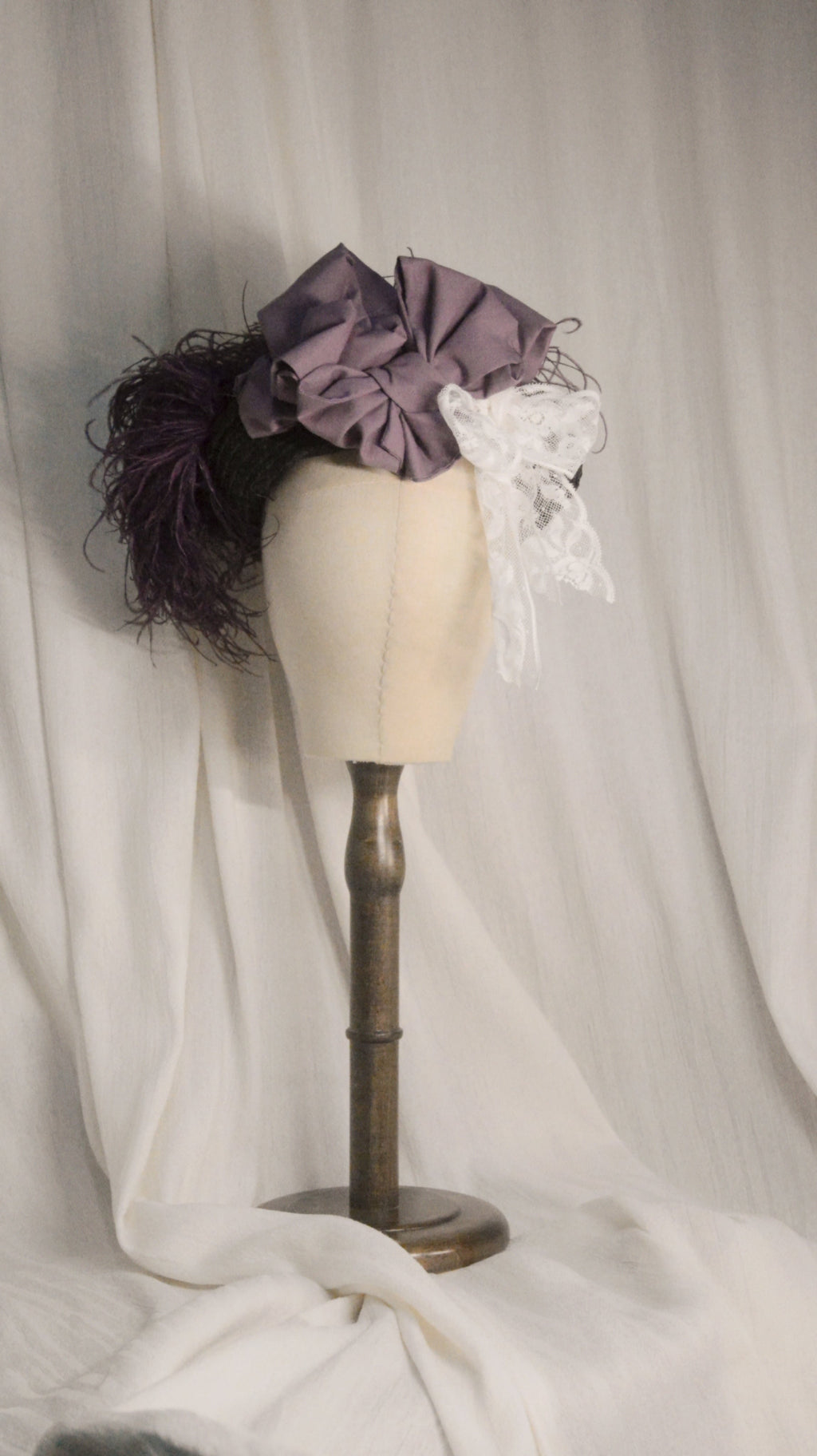 Straw HAT Black-Purple Feathered Hat - ARHA1026