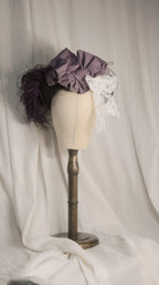 Straw HAT Black-Purple Feathered Hat - ARHA1026