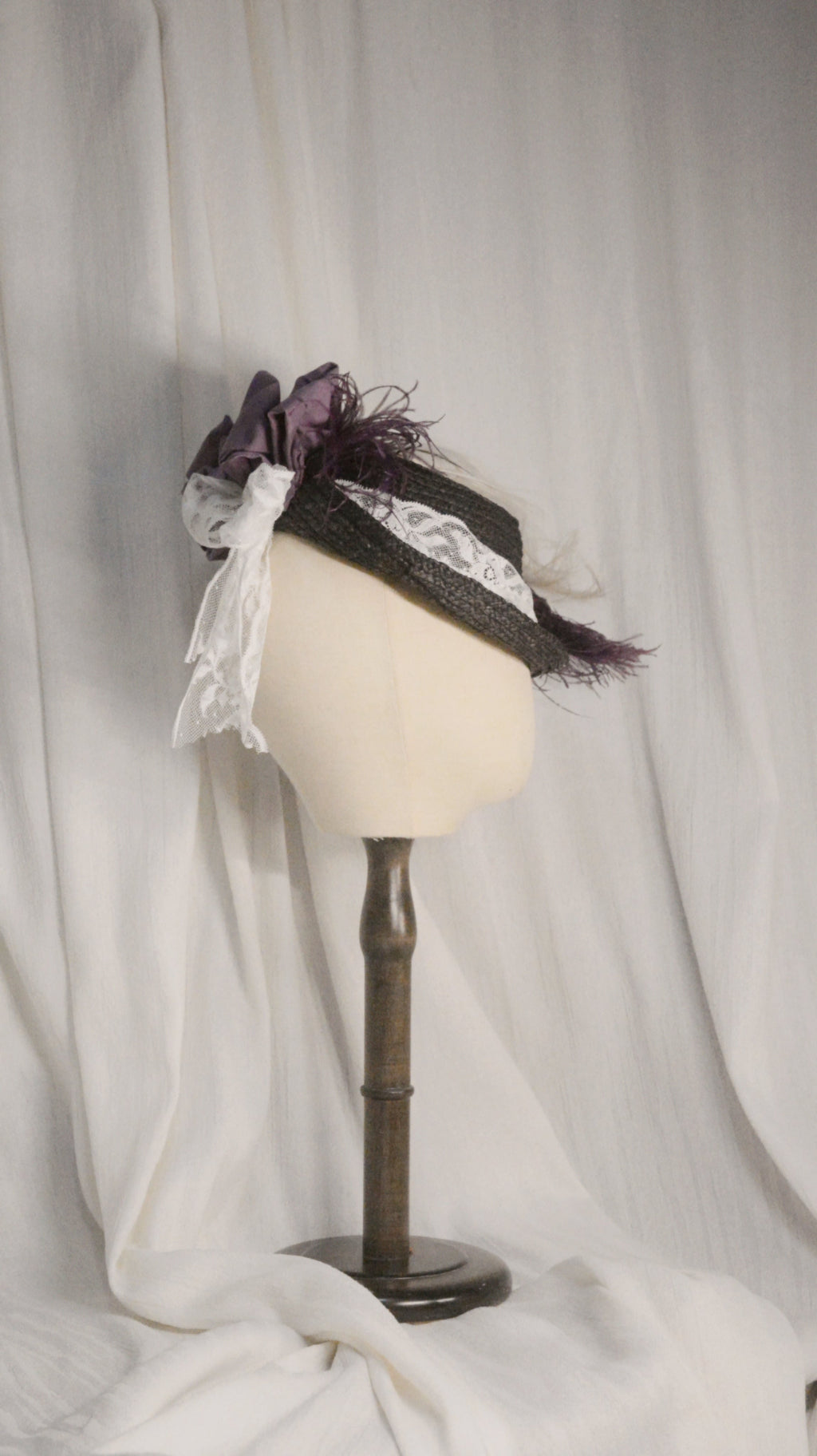Straw HAT Black-Purple Feathered Hat - ARHA1026