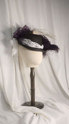 Straw HAT Black-Purple Feathered Hat - ARHA1026