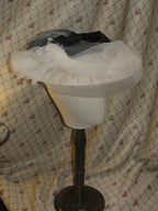 Edwardian Victorian Style Tulle Hat - Striped Fabric & Bow Detail for Retro Outfits & Tea Parties ARHA1030