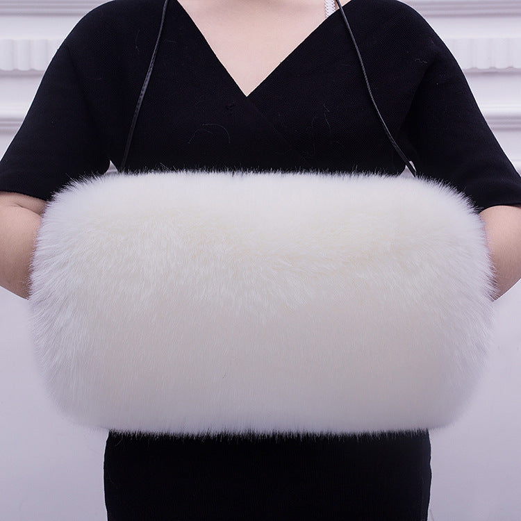 White Faux Fox Fur Muff Hand Warmer: Luxury Vintage Accessory for 19th-Century Victorian Attire & Historical Events ARCC1011