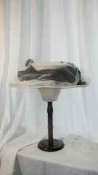 1900 Edwardian Black & White Wide-Brim Hat with Tulle Accents - Elegant Artistic Headwear for Parties/Retro Styling ARHA1012