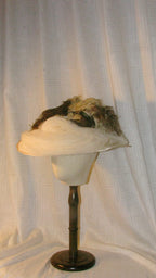 Edwardian Elegant White Sheer Bonnet with Feather Embellishments – 1900s-Inspired Themed Costume Hat  ARHA1011