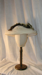 Edwardian Elegant White Sheer Bonnet with Feather Embellishments – 1900s-Inspired Themed Costume Hat  ARHA1011