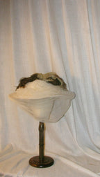 Edwardian Elegant White Sheer Bonnet with Feather Embellishments – 1900s-Inspired Themed Costume Hat  ARHA1011