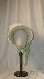 Regency Light Green & White Feathered Bonnet with Floral & Satin Accents - Elegant Headwe ARHA1016ar for Tea Parties & Retro Styling ARHA1016