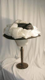 1900 Edwardian Black & White Ruffled Glazed Cotton Hat - Elegant Retro Headwear ARHA1022