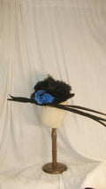 1890 Black & Blue Feathered Hat with Satin Rose Accents - Dramatic Statement Headwear for Parties & Formal Events ARHA1018
