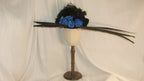 1890 Black & Blue Feathered Hat with Satin Rose Accents - Dramatic Statement Headwear for Parties & Formal Events ARHA1018