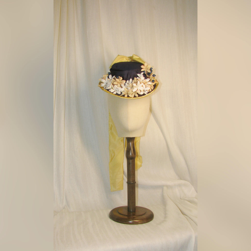Bustle  Yellow & Black Floral Hat with Silk Taffeta Ribbon - Elegant Retro Headwear ARHA1027