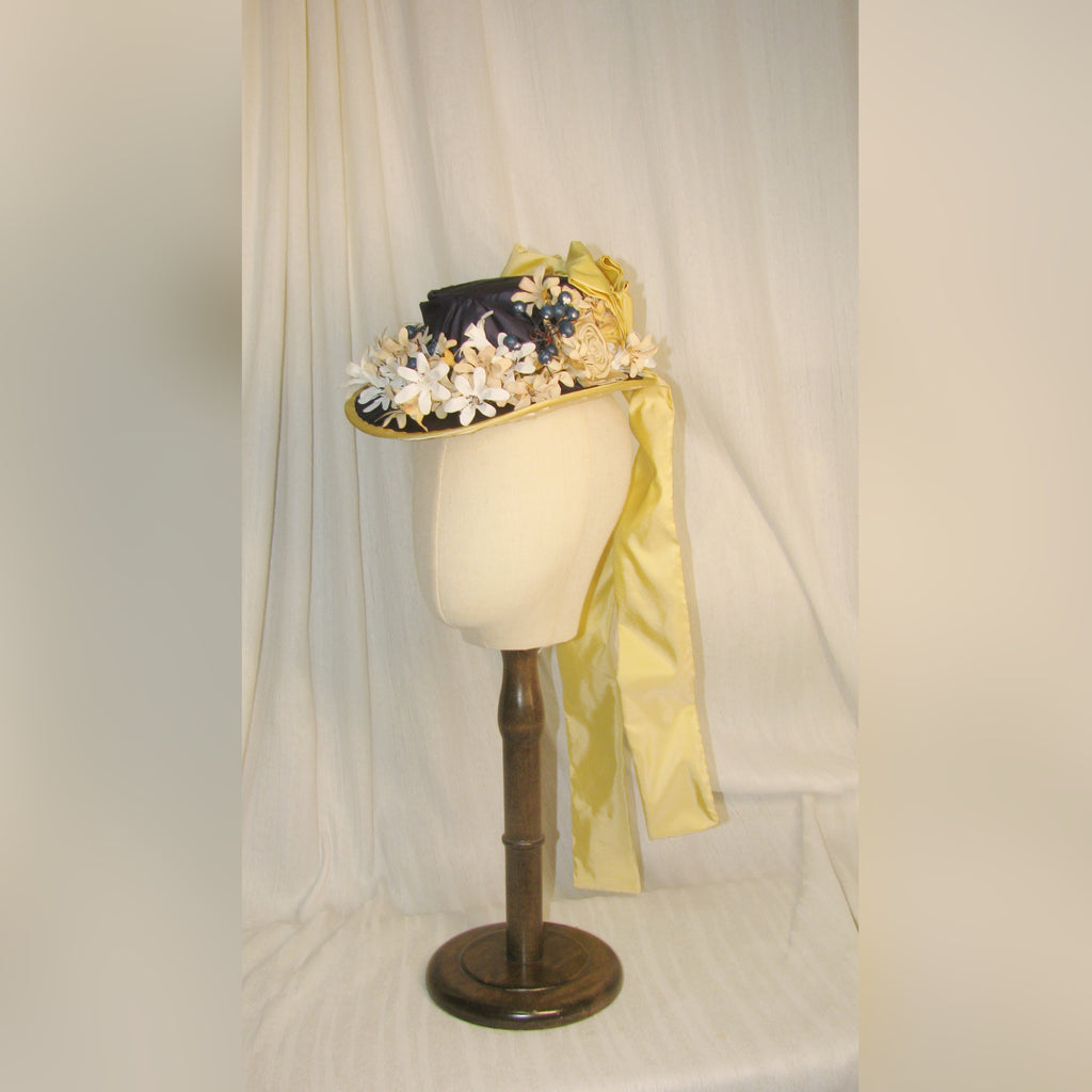 Bustle  Yellow & Black Floral Hat with Silk Taffeta Ribbon - Elegant Retro Headwear ARHA1027