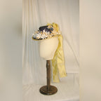 Bustle  Yellow & Black Floral Hat with Silk Taffeta Ribbon - Elegant Retro Headwear ARHA1027