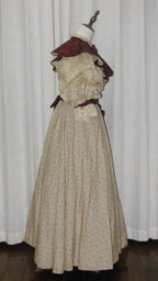1890s Light Beige Floral Day|Evening Dress with Square Neck & Puff Sleeves - ARCL1008
