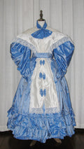1830s Romantic Blue & White Day Dress with Bows & Lace - ARCL1005