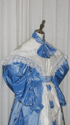 1830s Romantic Blue & White Day Dress with Bows & Lace - ARCL1005